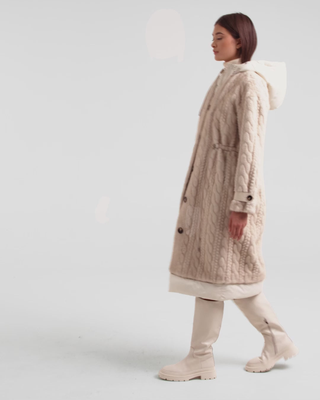 ORIANA Women's Faux Fur Coat - Cable Knit & Hooded Luxury – Rudsak