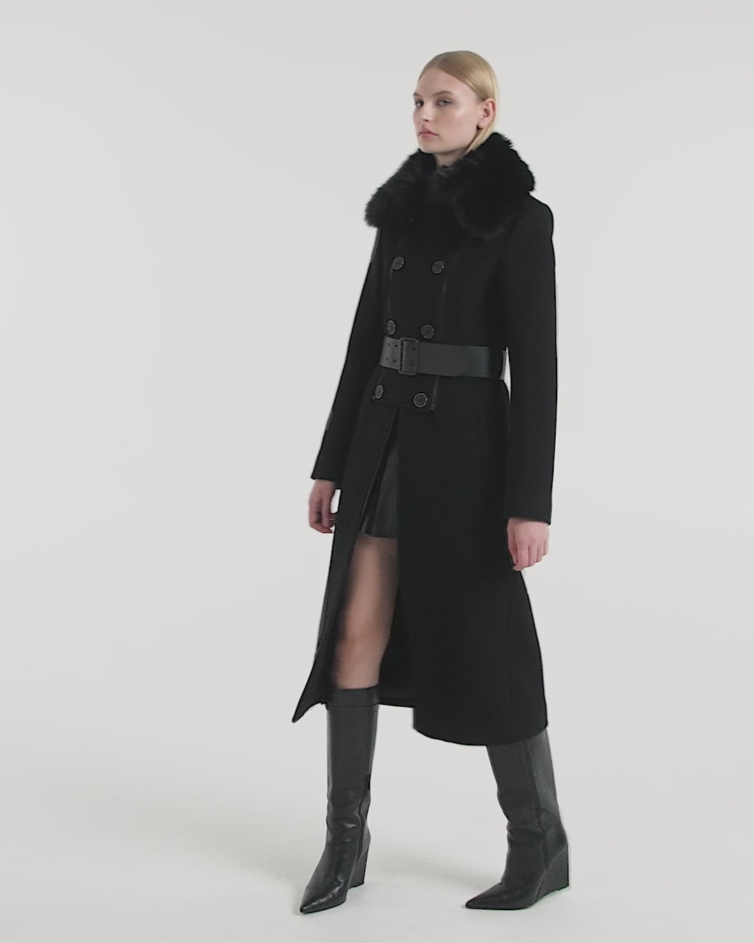 RUDSAK VIRGINIE Women's Long Wool Peacoat - Faux Fur Collar – Rudsak