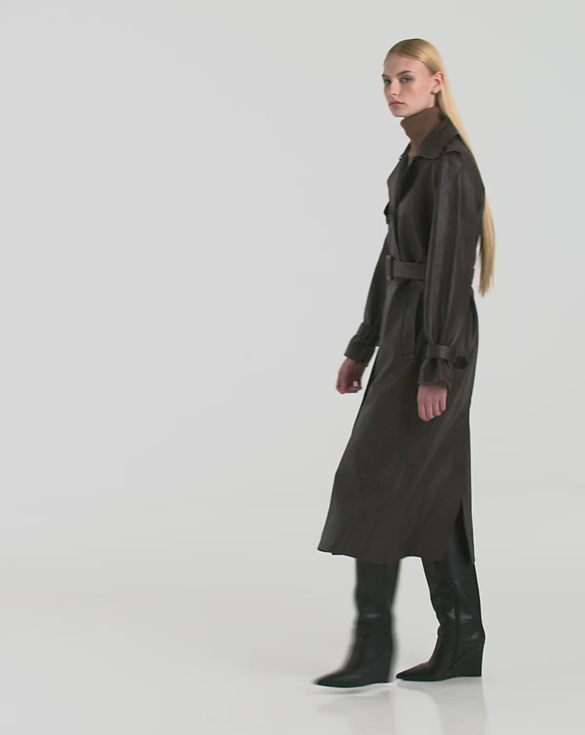 RUDSAK CASSIE L Women's Leather Trench Coat - Espresso | Tailored