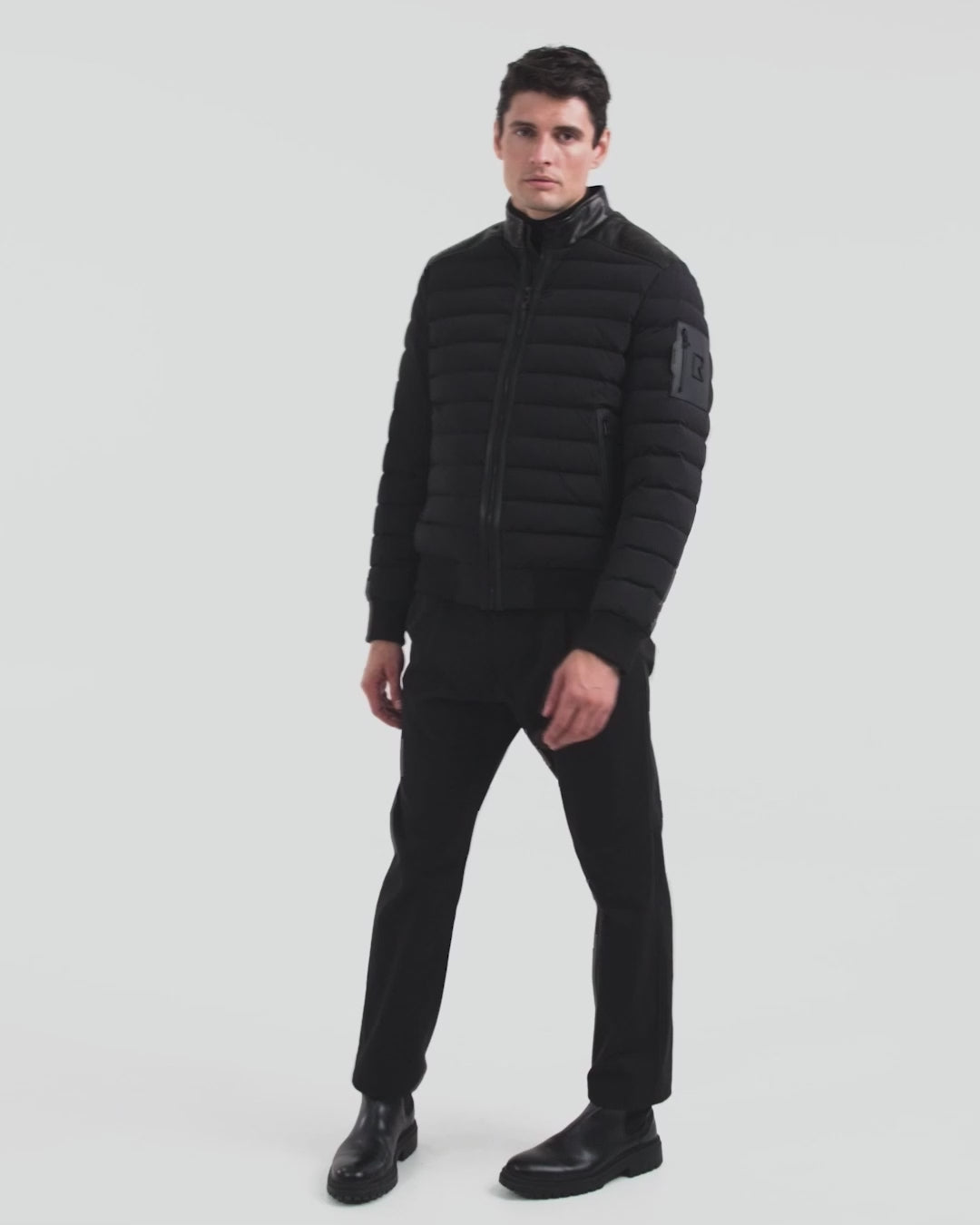 JOSHUA Men's Biker Quilted Down Jacket | Leather Collar Warmth