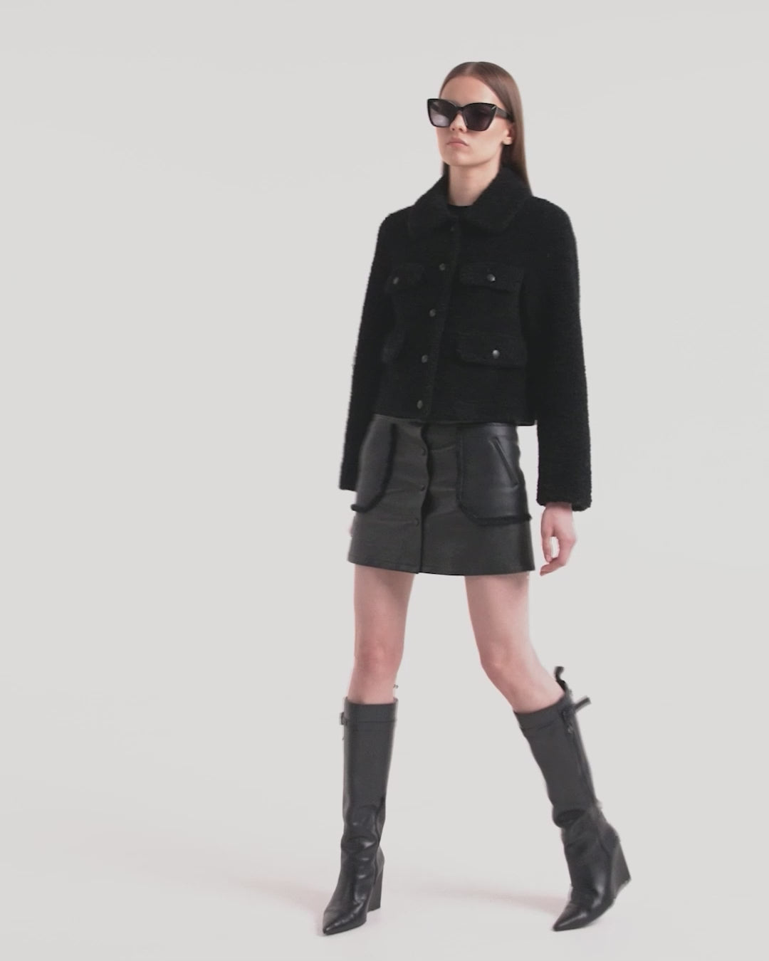 RUDSAK BLAIR Black Cropped Teddy Jacket | Faux Shearling Warmth