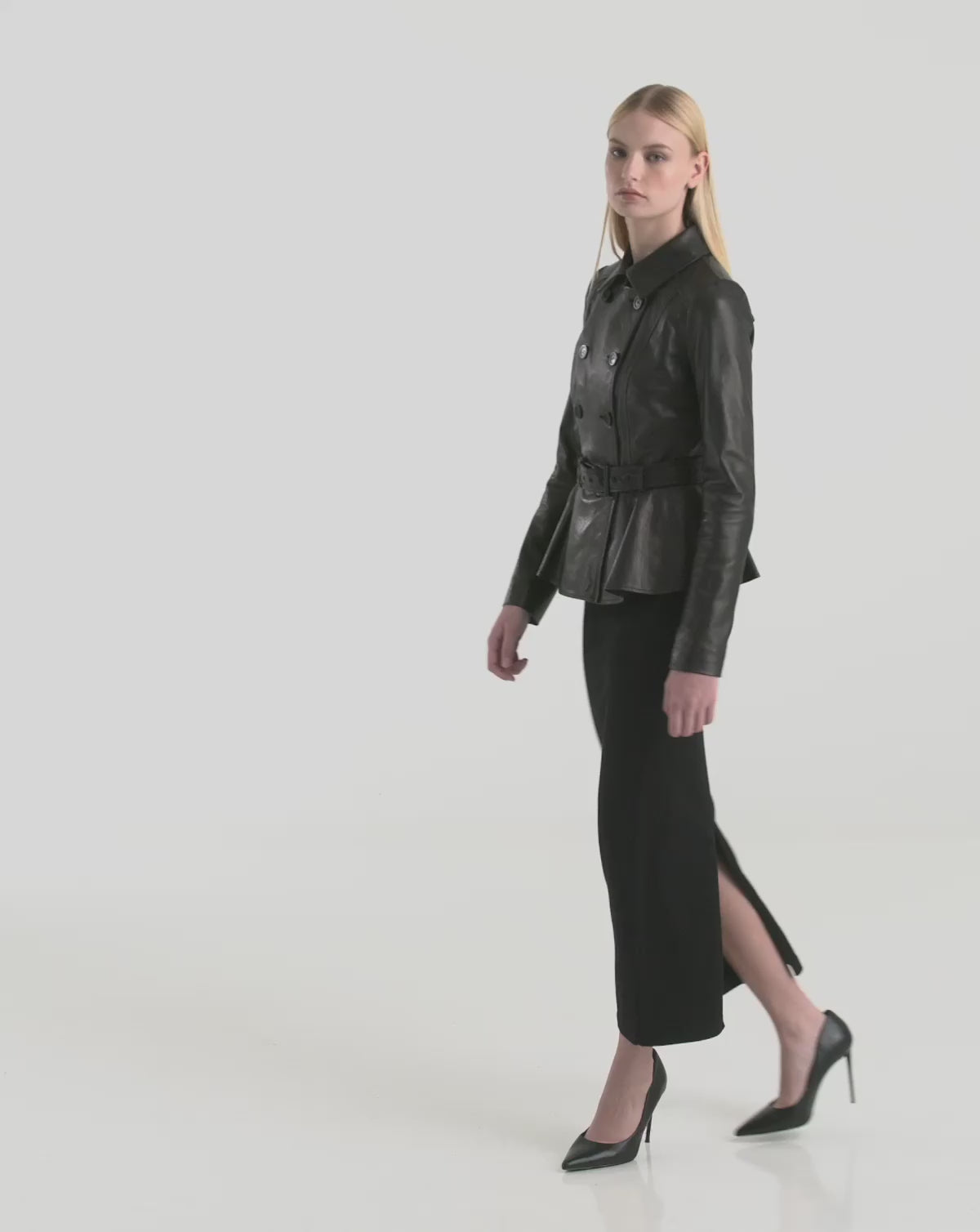 RUDSAK GABRIELLE Black Luxe Peplum Fitted Leather Jacket – Rudsak
