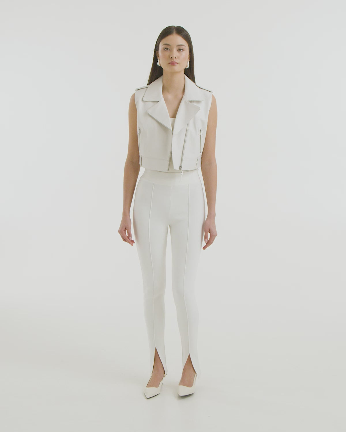 RUDSAK BETTY Cropped Optic White Leather Vest | Women's Moto Style