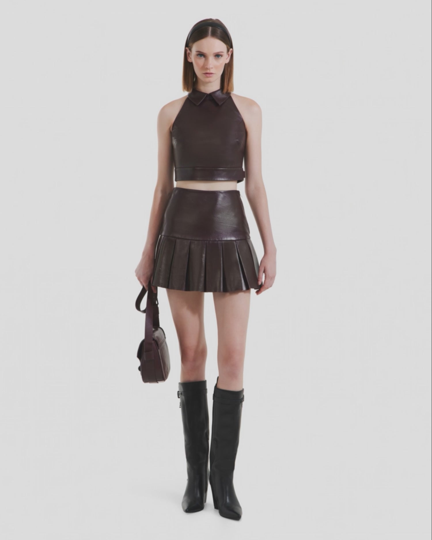 RUDSAK LOVELL Women's Bordeaux Leather Sleeveless Halter Top – Rudsak