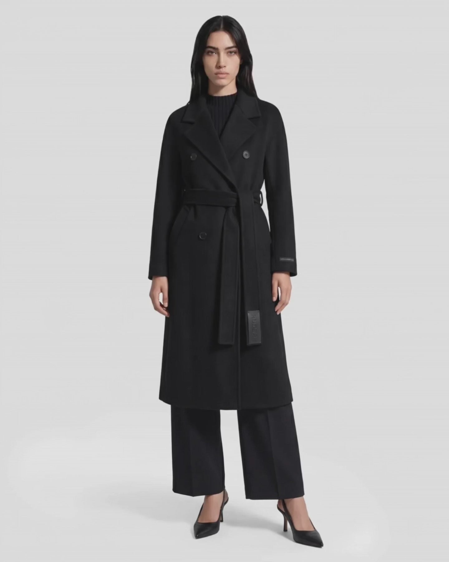 RUDSAK KOURT W Black Women's Belted Wool & Cashmere Coat – Rudsak