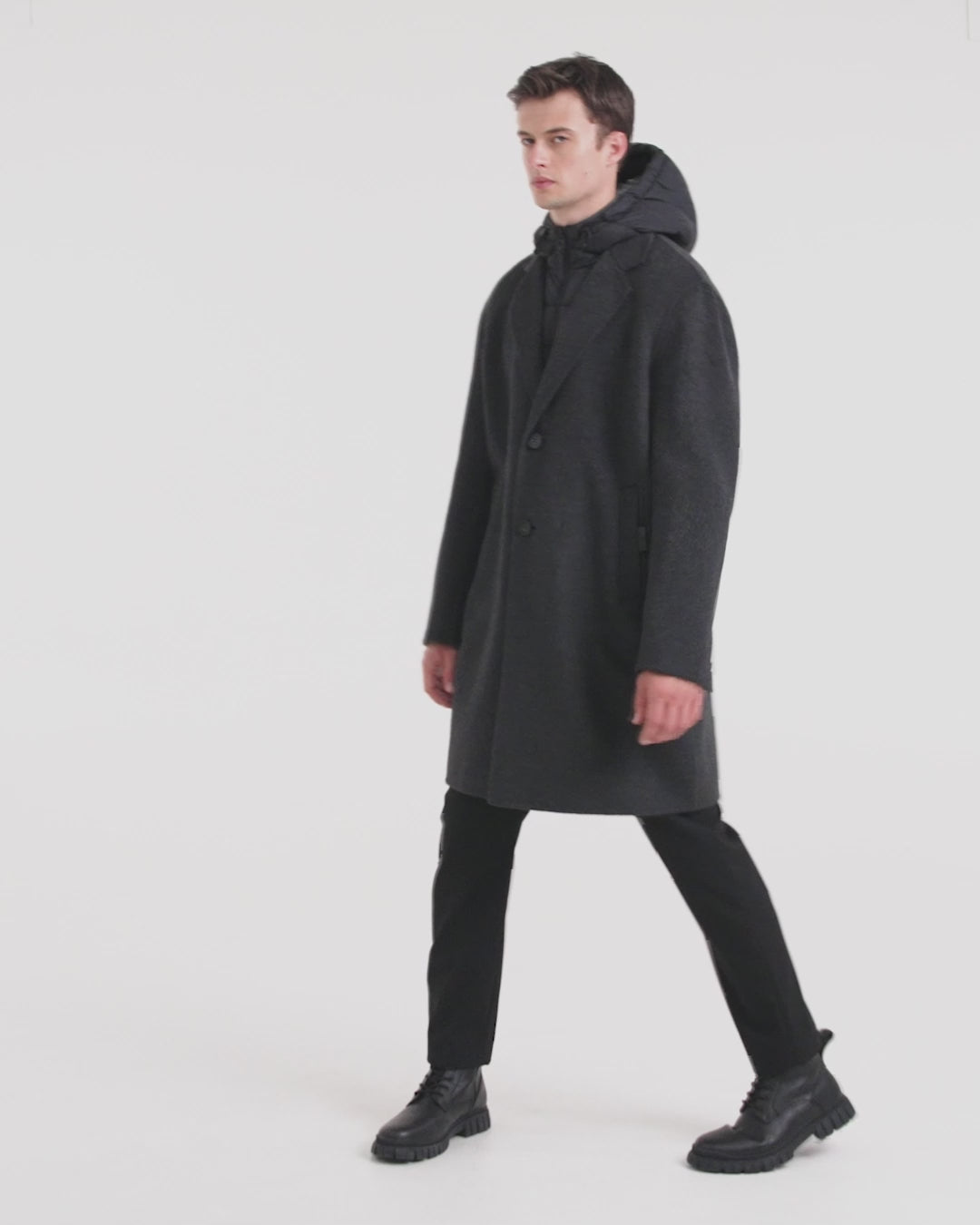 JEREMIAH Men's Grey Wool-Blend Coat | Removable Insulated Dickie