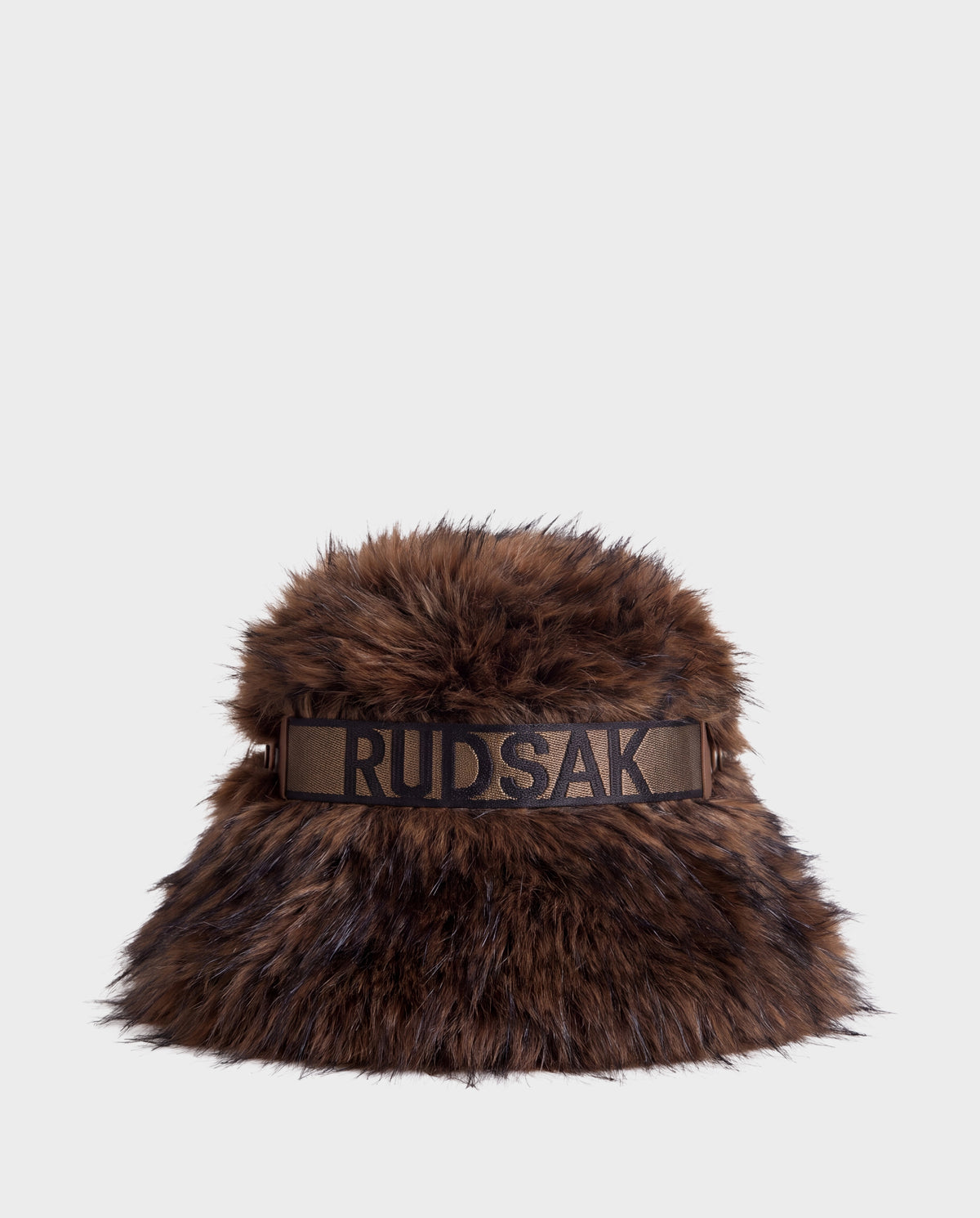 Brown faux fur ROMINA - 8425545 Mix Espresso bucket hat, a cozy-luxe accessory with a wide band featuring the Rudsak brand name in black letters.