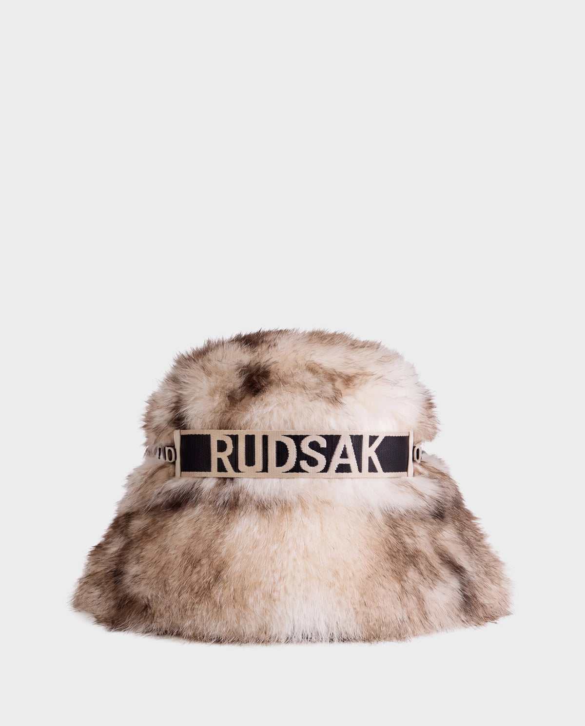 ROMINA - 8425545 Mix Vanilla cozy-luxe faux fur bucket hat in beige and brown, featuring a black and white branded headband.