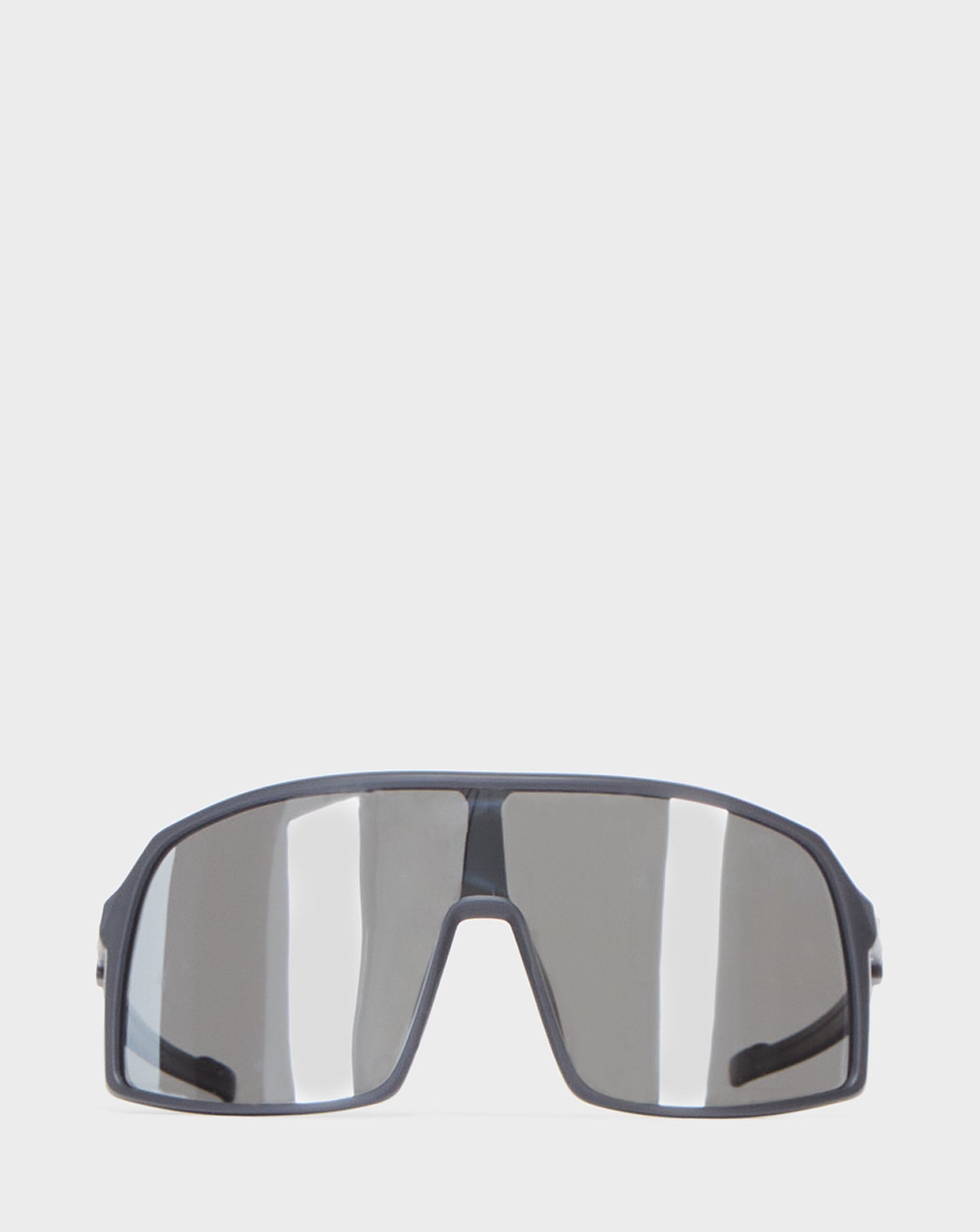 The Rudsak AKSEL - 9422031 BLACK METALLIC sunglasses feature a sporty wraparound design with large UV-block lenses, shown against a plain white background.