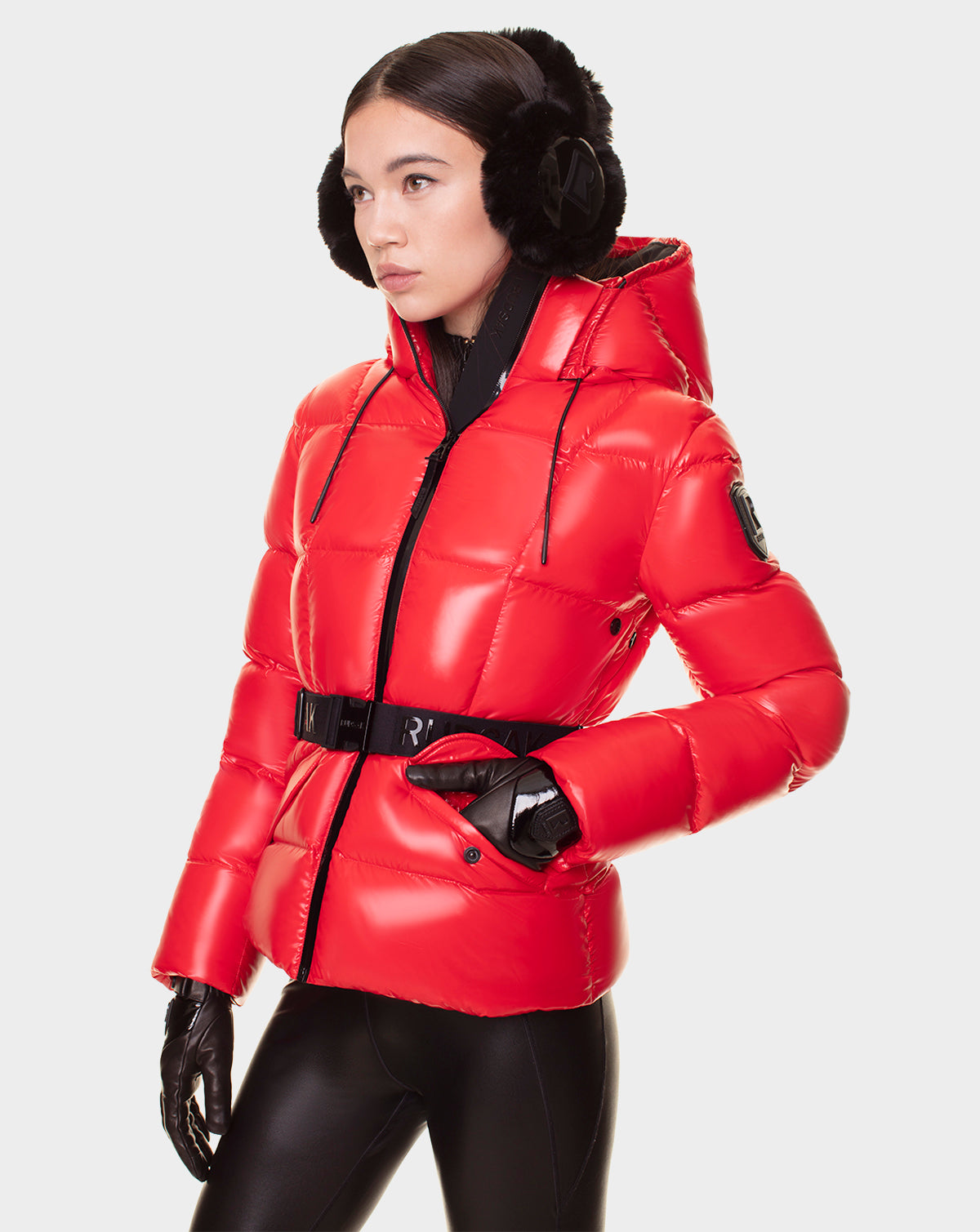 Red belted sale puffer coat